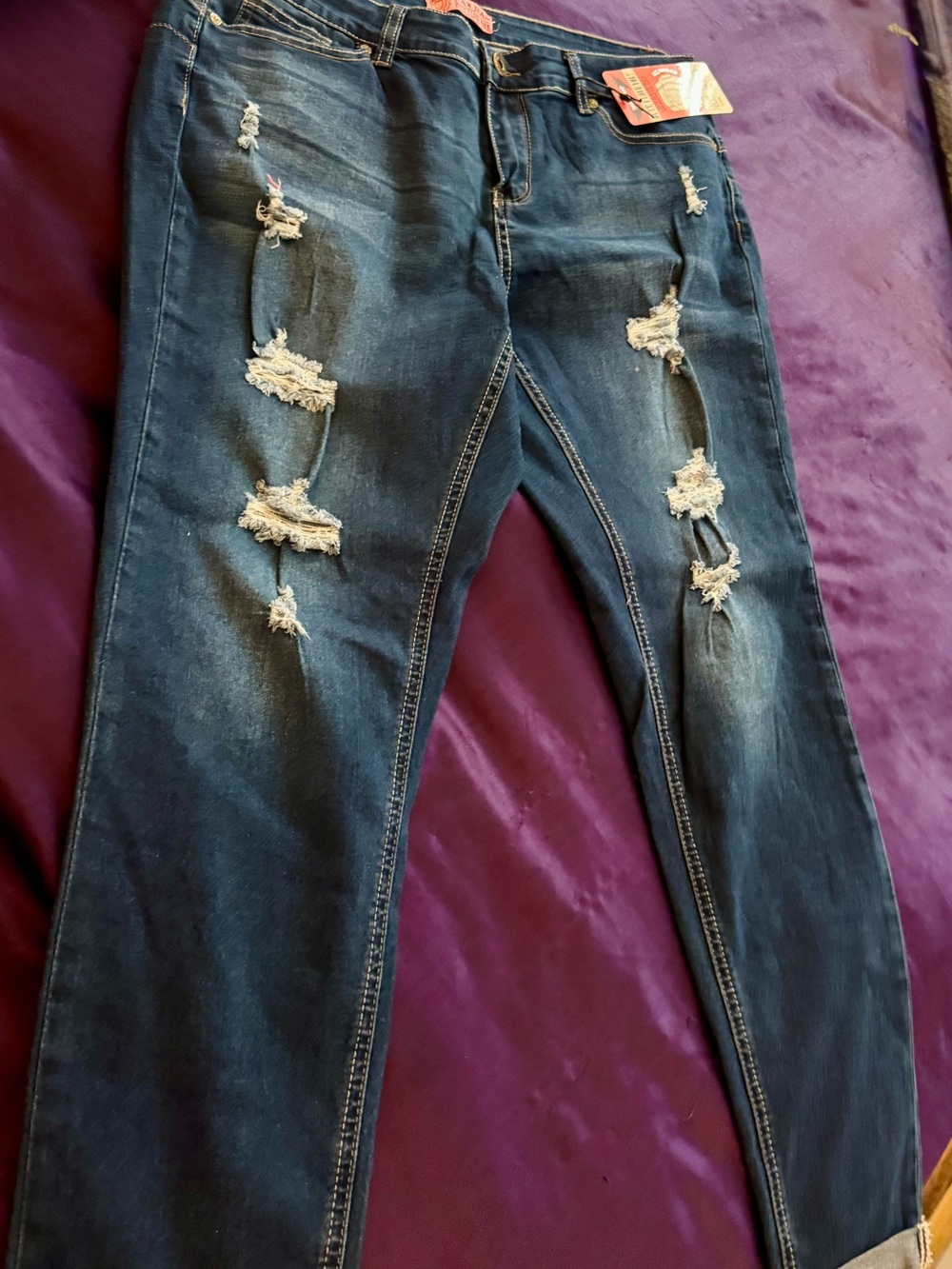 Wax Jean Dark Blue Distressed Skinny Jeans size 16